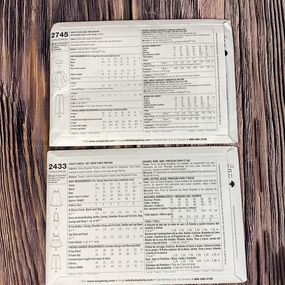 Simplicity Size A Girl’s Patterns #2745 & 2433 - Picture 2 of 4